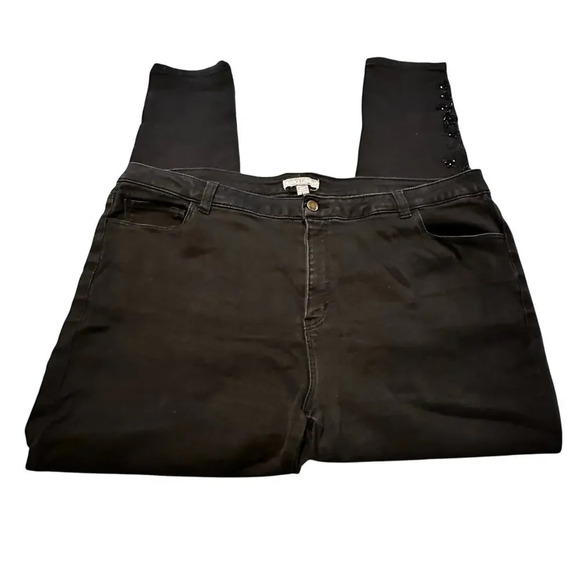 Jessica London 20W Black Jeans Sequins Stretch Ankle Cropped Plus-Size - Picture 3 of 7